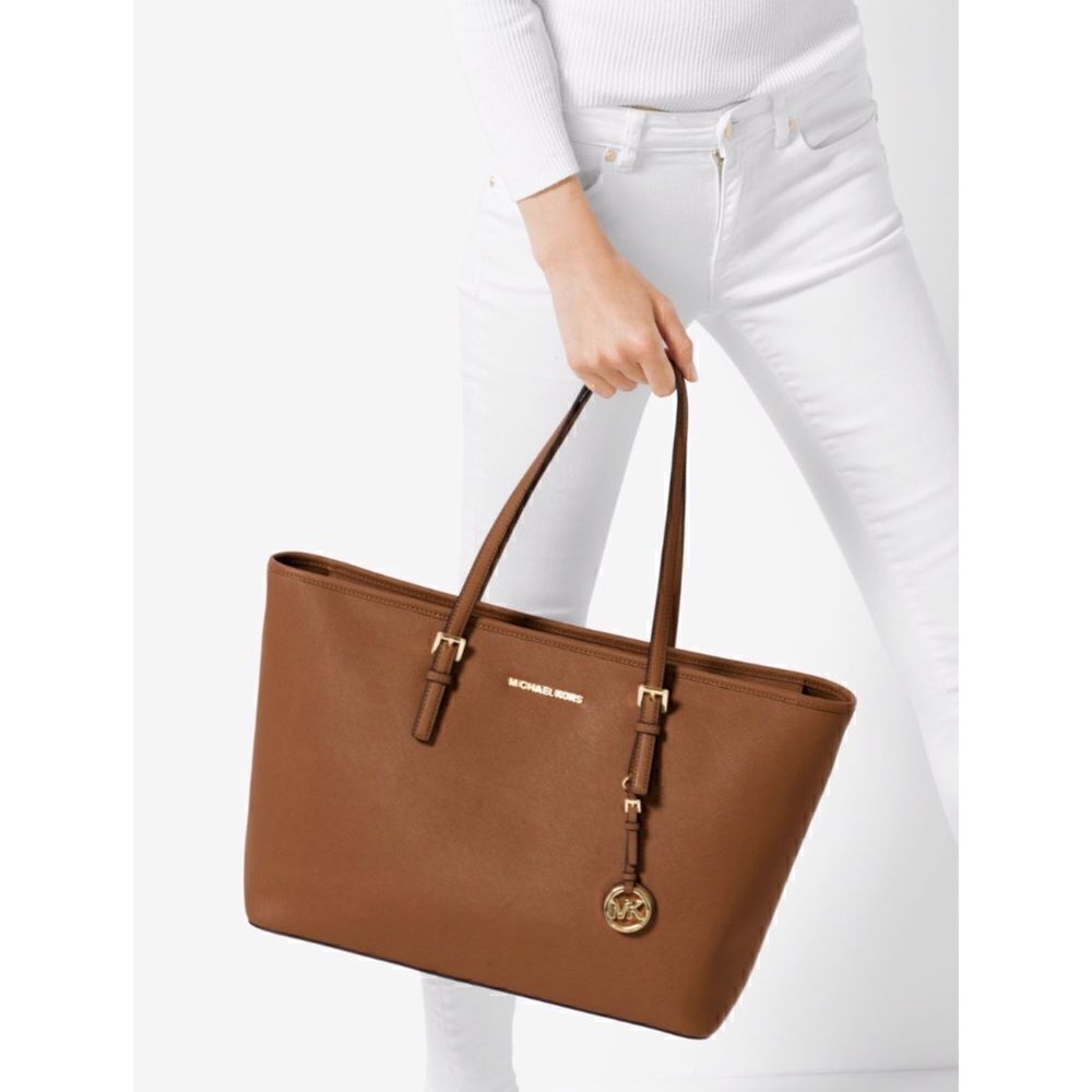 Michael Kors Jet Set Travel Large Saffiano Multu-Function Tote in Luggage